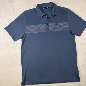 TravisMathew Mens Blue Striped Palm Tree Pima Cotton Blend Polo Shirt Size M